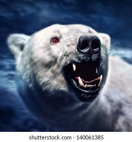 Angry White Polar Bear With The Sharp Teeth