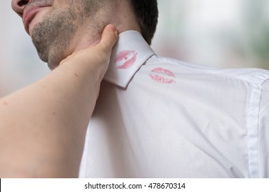 Angry Wife Revealed Evidence Of Infedility. She Found Red Lipstick On Shirt Of Her Unfaithful Husband.