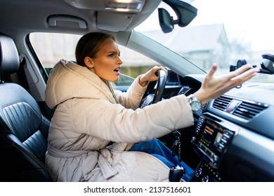 Angry Woman Driver Stuck In Traffic Jam