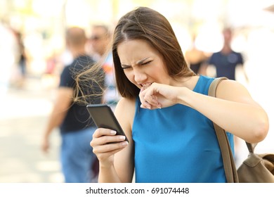 Angry Woman Fed Up Of Her Mobile Phone On The Street