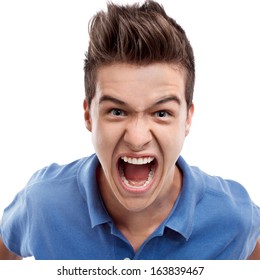 Angry Young Man Looking Straight Forward And Shouting