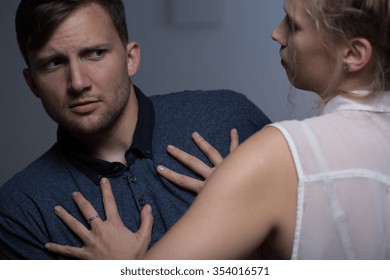 Angry Young Woman Pushing His Man Away