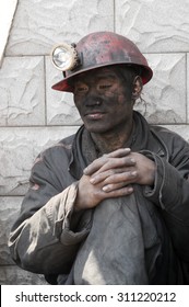 Anhui, Huaibei, China, April 26, 2008, Unknown Identity Of The Coal Mining Workers Portrait.