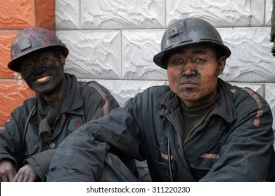 Anhui, Huaibei, China, April 26, 2008, Unknown Identity Of The Coal Mining Workers Portrait.