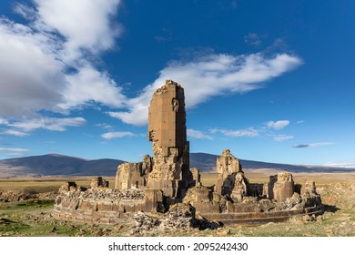 Ani site of historical cities (Ani Harabeleri): first entry into Anatolia, an important trade route Silk Road in the Middle Agesand. Historical Church and temple at sunset in Ani, Kars, Turkey. - Powered by Shutterstock