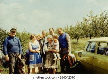 ANIELIN, POLAND, CIRCA SEVENTIES: Vintage Photo Of Big Multigenerational Family Outdoor, Anielin, Poland, Circa Seventies