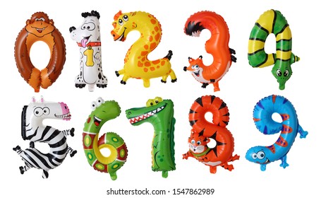 Animal  Numbers Balloons Isolated On White Background  
