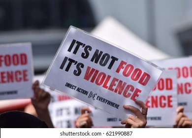 Animal Rights Demonstration, Ferry Building, San Francisco, April 15, 2017.  The Signs Say, 