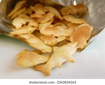 animal shaped crackers isolated on white background in a Ready-to-Eat Bag.