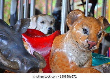 Animals on a carousel.