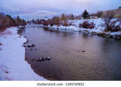 Animas River In Durango Colorado During Winter Season At Sunset