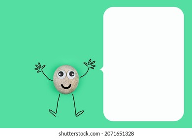 Animated Character From A Pebble With A Happy Face And A Big Memo On Green Paper Background