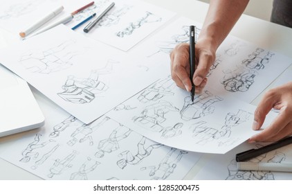 Animator Designer Development Designing Drawing Sketching Development Creating Graphic Pose Characters Sci-fi Robot Cartoon Illustration Animation Video Game Film Production , Animation Design Studio.