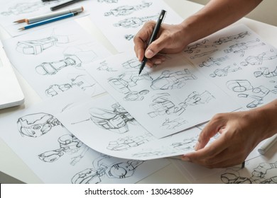 Animator Designer Development Designing Drawing Sketching Development Creating Graphic Pose Characters Sci-fi Robot Cartoon Illustration Animation Video Game Film Production , Animation Design Studio.