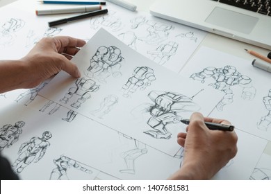 Animator Designer Development Designing Drawing Sketching Development Creating Graphic Pose Characters Sci-fi Robot Cartoon Illustration Animation Video Game Film Production , Animation Design Studio.