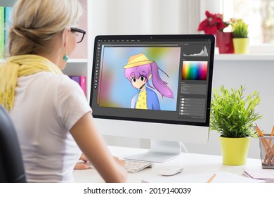 Animator drawing a portrait in image editing software - Shutterstock ID 2019140039