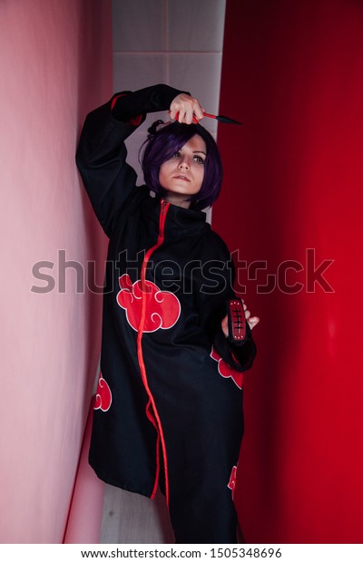 Anime Cosplayer Girl Purple Hair Superhero Stock Photo Edit Now