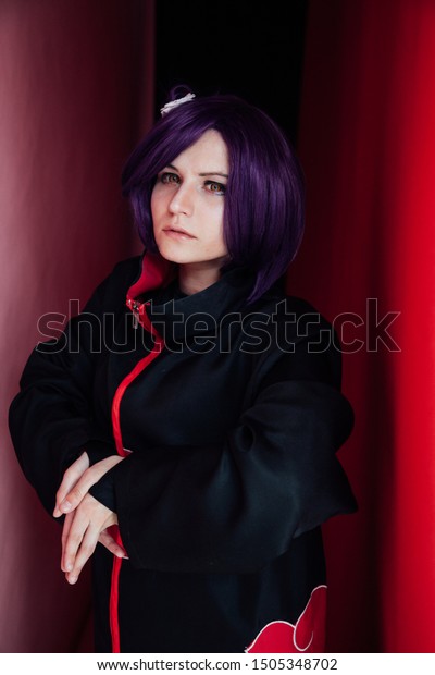 Anime Cosplayer Girl Purple Hair Superhero Stock Image Download Now