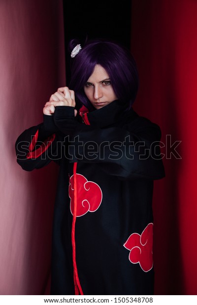 Anime Cosplayer Girl Purple Hair Superhero Stock Photo Edit Now