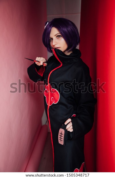 Anime Cosplayer Girl Purple Hair Superhero Stock Photo Edit Now