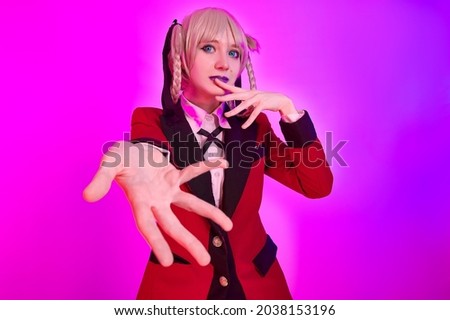 Anime girl on pink and purple background