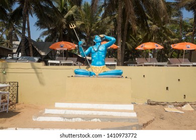 Anjuna, Goa / India - 04 03 2019, Statue Of Sitting Lord Shiva, Religious Hinduism Symbol