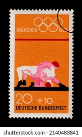 Ankara, Türkiye 03.29.2022: Postage Stamps Printed In Germany, Munich Olympics Series. Circa 1972