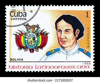 Ankara, Türkiye - 06,24,2022: A Cuba postage stamp shows portrait of M. A. Padilla. Circa 1988