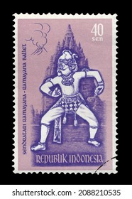 Ankara, Türkiye - 12,09,2021: An Indonesia Postage Stamp Shows Traditional Dance And Dancer. Circa 1962