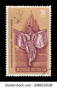 Ankara, Türkiye - 12,09,2021: An Indonesia Postage Stamp Shows Traditional Dance And Dancer. Circa 1962