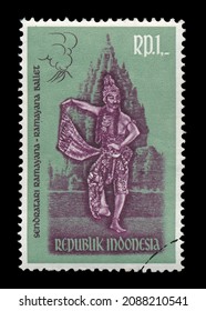 Ankara, Türkiye - 12,09,2021: An Indonesia Postage Stamp Shows Traditional Dance And Dancer. Circa 1962