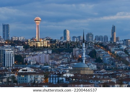 Ankara, the capital of Turkey - a cityscape with major monumental buildings at sunset