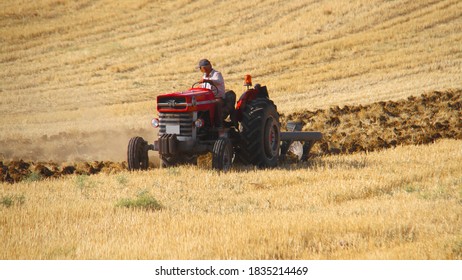 Ankara, Etimesgut / Turkey - 17.10.2020: A Tractor In A Field With A Man On It