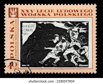 Ankara, Turkey - 01,04,2022: A Poland Postage Stamp Shows Ww Ii War Scene. Circa 1968