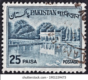 Ankara, Turkey- 01.24.2021: A Stamp Printed In Pakistan Shows Shalamar Gardens(Lahore). Circa 1964
