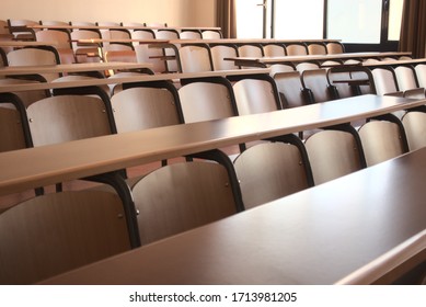 Ankara / Turkey - 02 17 2020: Shot Of An Empty University Classroom After The Cancellation Of Schools Regarding Covid 19