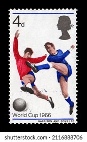 Ankara, Turkey - 02,02,2022: An England Postage Stamp Shows Football Player For World Cup. Circa 1966