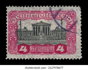 Ankara, Turkey - 02,23,2022: An Austria Postage Stamp Shows Parliament Building, Circa 1919