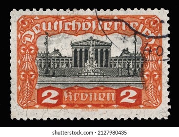 Ankara, Turkey - 02,23,2022: An Austria Postage Stamp Shows Parliament Building, Circa 1919