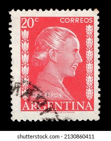 Ankara, Turkey - 03,01,2022: An Argentina Postage Stamp Shows Eva Peron (1919-1952), Politician, Series. Circa 1952