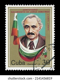 Ankara, Turkey - 04,01,2022: A Cuba postage stamp shows Georgi Mikhailov Dimitrov-Bulgarian politician and international Communist movement, circa 1982