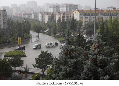 Ankara Turkey 06.22.2021 Heavy Rain Caused Traffic Disruption