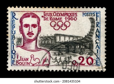 Ankara, Turkey - 11,26,2021: A France Postage Stamp Shows Summer Olympic Games Of Rome. Circa 1960