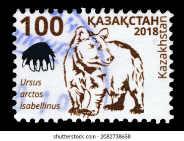 Ankara, Turkey - 11,26,2021: A Kazakhstan Postage Stamp Shows 
Polar Bear. Circa 2018