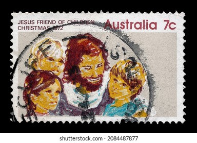 Ankara, Turkey - 12,02,2021: An Australia Postage Stamp Shows Virgin And Child, Christmas Day. New Year Series. Circa 1972