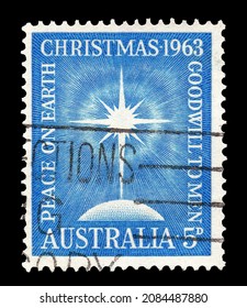 Ankara, Turkey - 12,02,2021: An Australia Postage Stamp Shows Virgin And Child, Christmas Day. New Year Series. Circa 1963