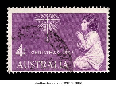 Ankara, Turkey - 12,02,2021: An Australia Postage Stamp Shows Virgin And Child, Christmas Day. New Year Series. Circa 1957