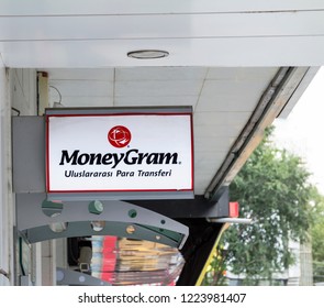 Ankara, Turkey - AUG 6, 2018: MoneyGram Logo Of An International Bank Transfer Chain, Used To Send Money Abroad To Other Countries And Families.