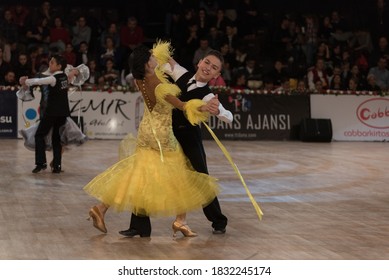 ANKARA, TURKEY - NOVEMBER 04, 2017: People compete in dancesport for METU Open 2017. An international tournament includes WDSF International Open Standard and Latin competitions.