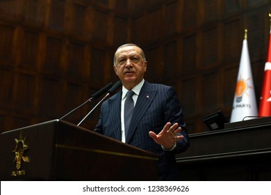 Ankara, Turkey - November 20, 2018: Turkish President Erdogan Speaks at Ak Party Group Meeting in The Turkish Parliament